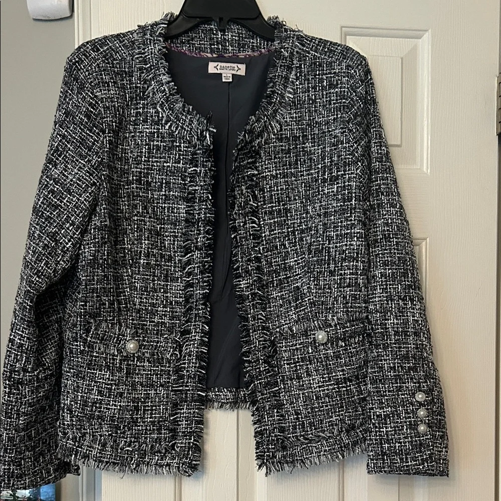 Nannette Lepore Women's Black and White Tweed Blazer L brand new with tag - Picture 1 of 8